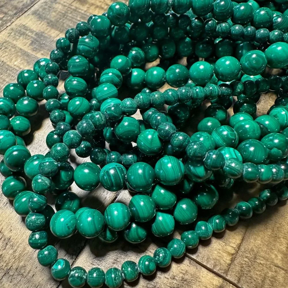 Natural Malachite Bead Strand - 4mm - 6mm - 8mm - Picture 3 of 4